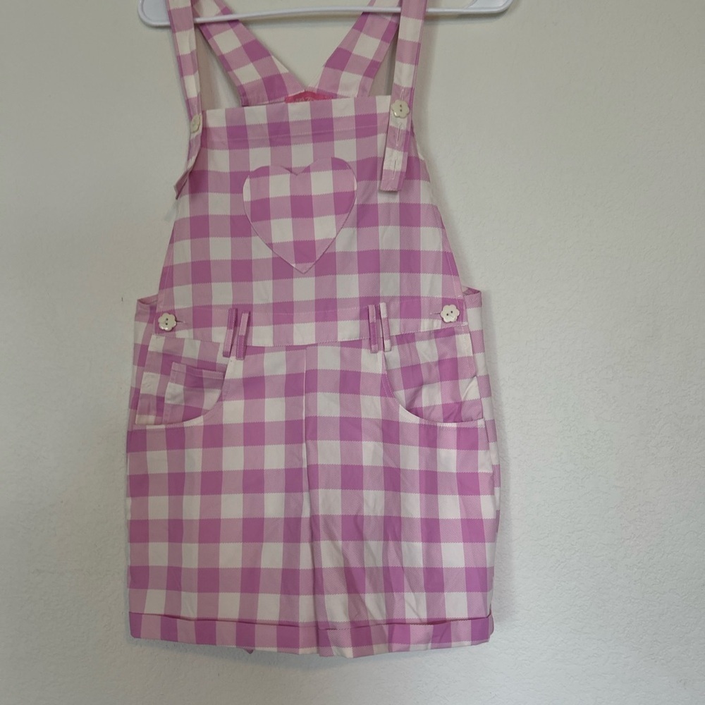 NWOT Sugar Thrillz pink heart plaid gingham flower button details Small - Picture 2 of 9